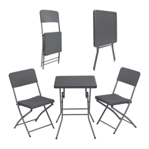 Conjunto de mesa con 2 sillas plegables efecto ratán