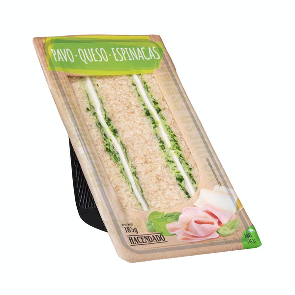 Sándwich pavo, queso y espinacas